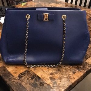 Salvatore Ferragamo blue leather tote bag